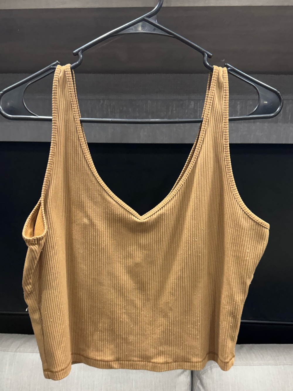 Hollister Ribbed Crop Tank Top Women’s XL Tan Brown Fitted Stretch Basic Cami
